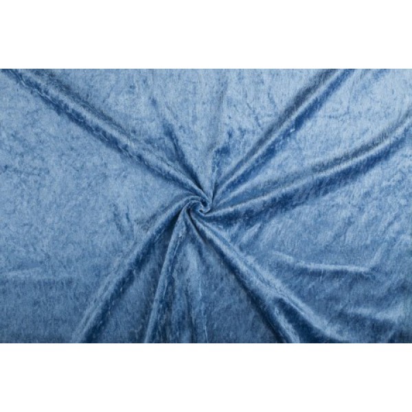 Velour de pannes blauw - 10m stof op rol